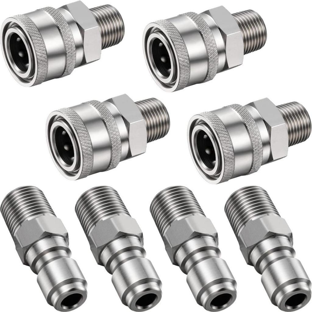 Stainless Steel Quick Connect Kit: NPT3/8 High-Pressure Washer Adapter with Male/Female Threads