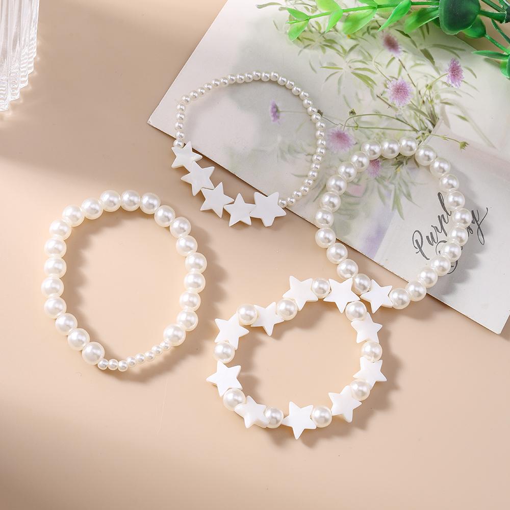 4pcs Elegant Pearl Bracelet Women Girls Starfish Beaded Bracelets Holiday Party Jewelry Gifts