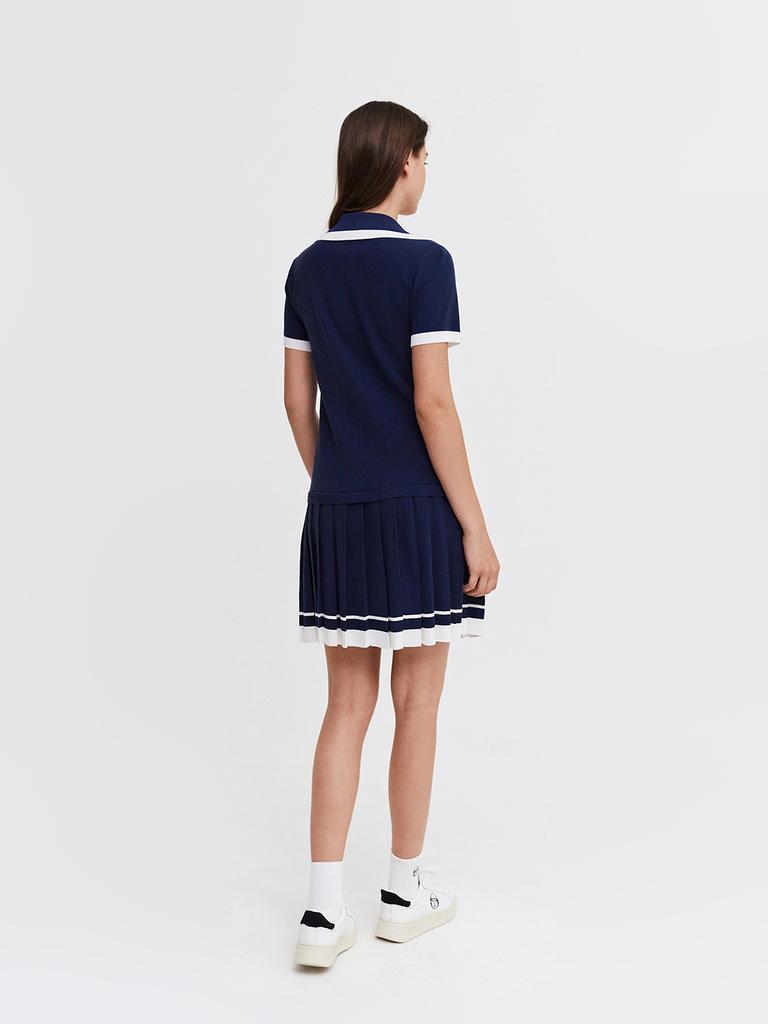 SERGIO TACCHINI W Sabatini Pleated Open Collar Short Sleeve Sweater Dress (Navy)