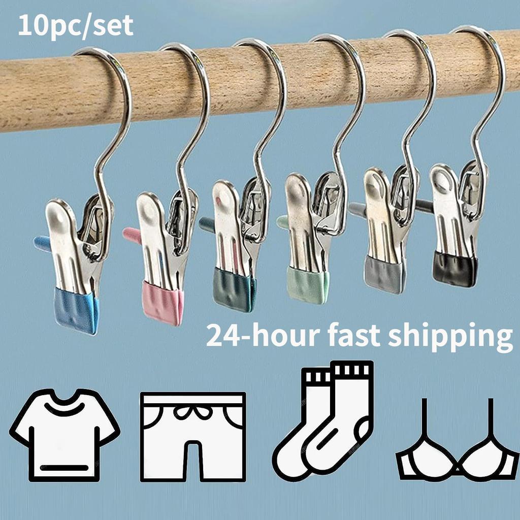 10Pcs Stainless Steel Laundry Hooks Boot Clips, Portable Hanging Pins, Heavyduty Closet Organizer Hangers, Home Travel Hangers