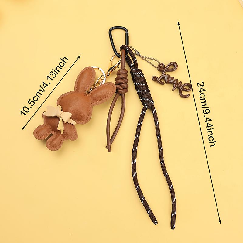 Yogodlns Adorable PU Leather Rabbit with Tiny Bow Bag Charm Keyring Cut Animal Pendant for Handbags & Backpak Design Hanging