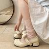 Fashion Fashion Bow Designed Thick Heel Shallow Mouth Single Shoes Women's Summer 2025 New Comfortable Casual Mary Jane Round Toe Pumps