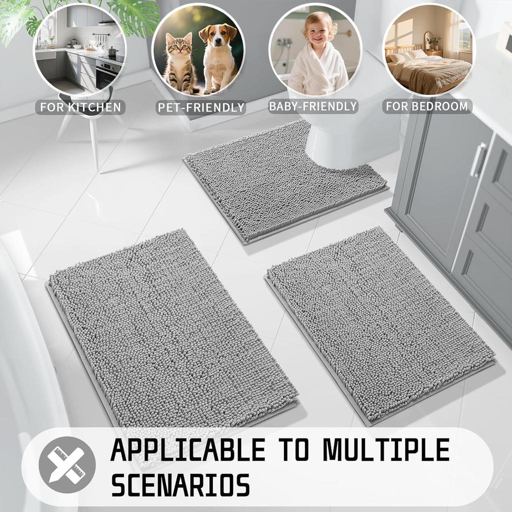 Bathroom Rugs Absorbent Machine Washable Non Slip Chenille Bath Mats Quick Dry Bathmat for Bath Shower Bedroom Door Mat