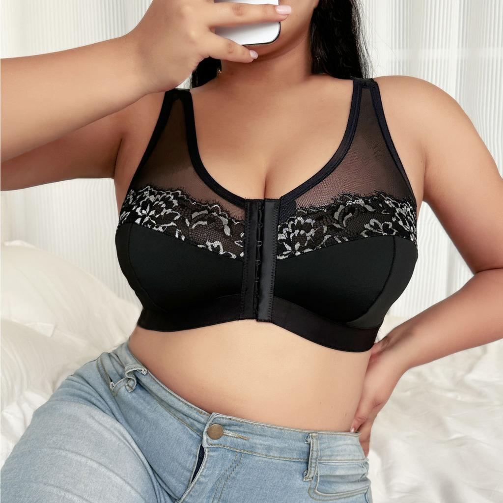 Thin Sexy Underwear Mesh Breast-control Sports Vest Embroidered Pattern Large Chest Small Bra