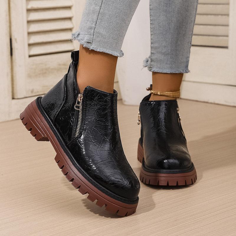 Coarse heel short boots autumn and winter new European and American large size round head side zipper Martin boots