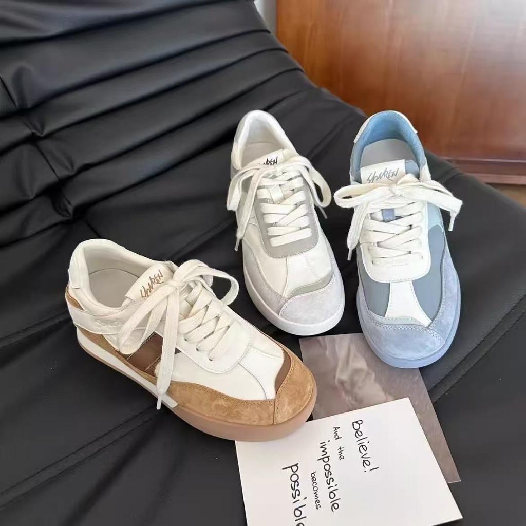 Inner height increase student women's autumn small retro thick-soled color matching casual sports little white shoes