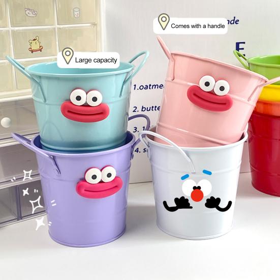 Metal Bucket Pencil Holder Funny Desk Organizer for Office Home Large Capacity Stationery Storage Boxes for Pens Markers Rulers