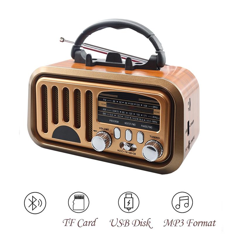 B03B-Vintage Retro Portable FM AM SW Radio, Wireless Bluetooth Speaker, TF Card And USB MP3 Music Player