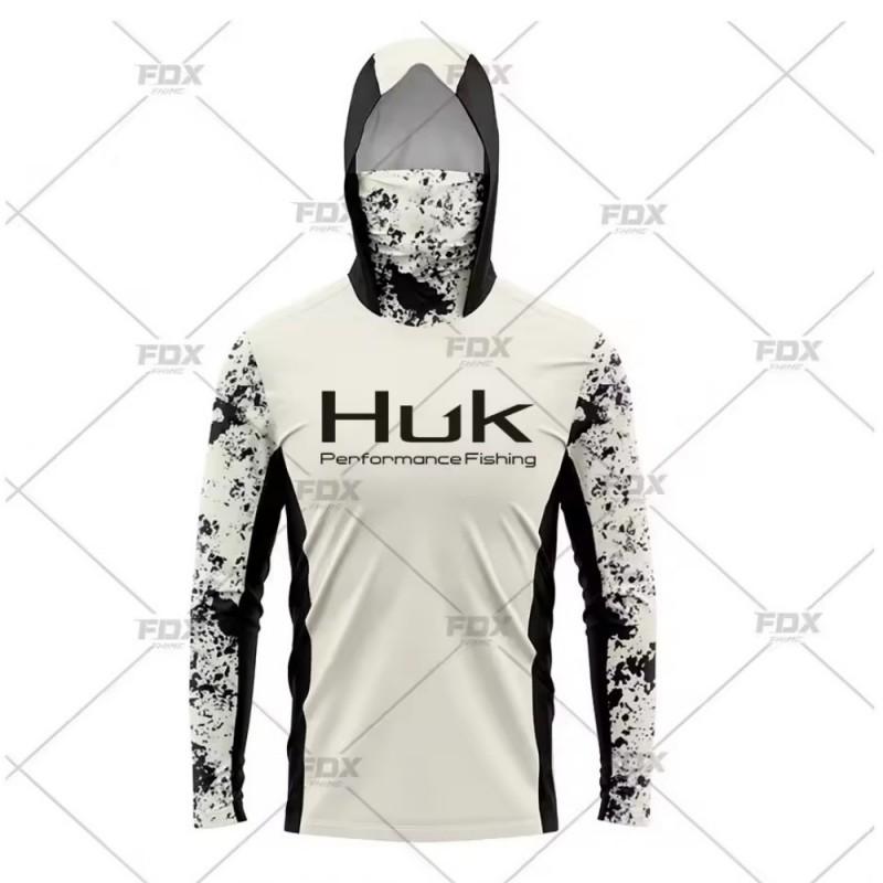 Neues HUK Langarm Kapuzenmaske Angelkleidung Anti-Ultraviolett Atmungsaktiv Lässiges Sport-T-Shirt