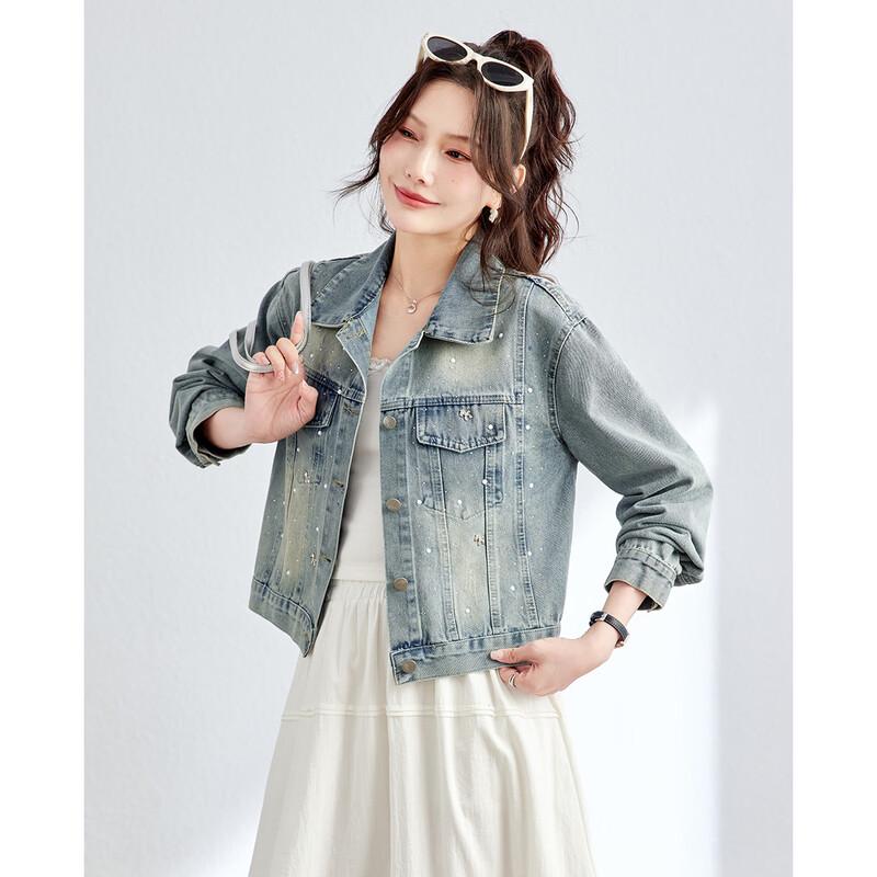 TERRE BLEUE Women's Beaded Denim Jacket