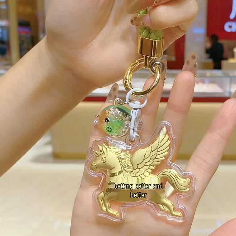 999 Pure Gold Keychain with 'Get Rich Immediately' Charm & Flying Horse Gold Bag Charm - Ideal New Year Gift