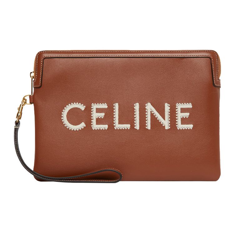 

Celine Detachable Strap Zipper Closure Embroidered Smooth Calfskin Clutch Bag Small Women Clutch Brown 10J503EQV-04LU Basic Set (Bag+Dust Bag)