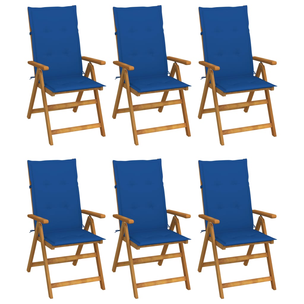 Folding Garden Chairs 6 Pcs with Cushions Solid Acacia Wood