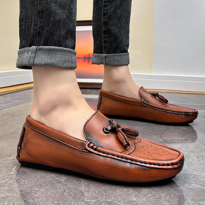 

Men’s Moccasins Driving Shoes Comfort Retro Red Leather Flats Casual Slip on Plus Size White Shoes for Men EU: 48 коричневий