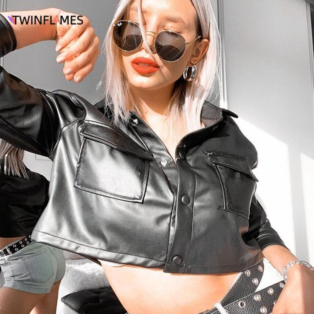 Veste courte en simili cuir PU pour femme, manteau Vintage élégant, Harajuku, pardessus fin, automne