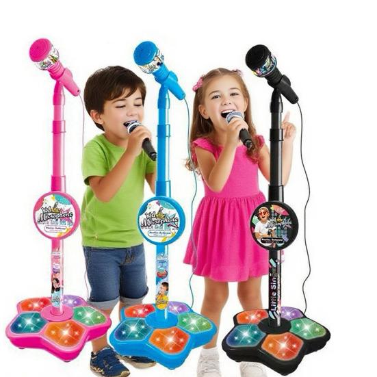 Kids Microphone Toy with Height Standing Stand Toddlers Boys Girls Karaoke Machine with LED Light Music Children Adjustable Mic Singing Musical Toy