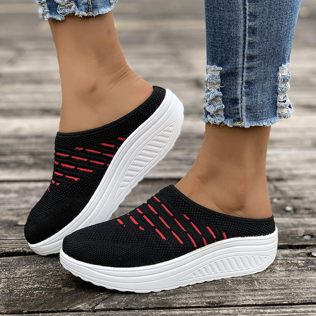 Women Slip On Platform Sandals Lightweight Breathable Knitted Upper Casual Walking Shoes with Cushioned Sole for Daily Wear