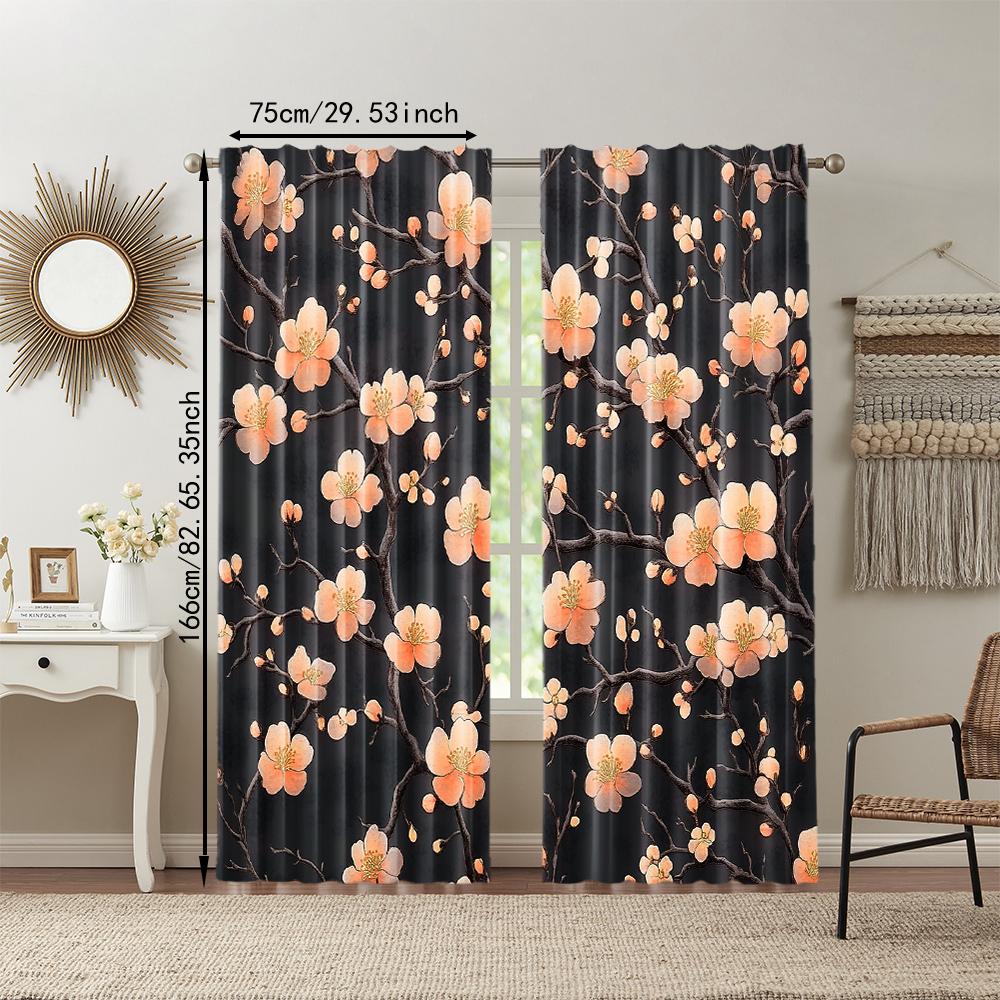2 pcs   versatile polyester transparent curtains for home decoration Retro Dead Branches Floral for use in bedrooms and living