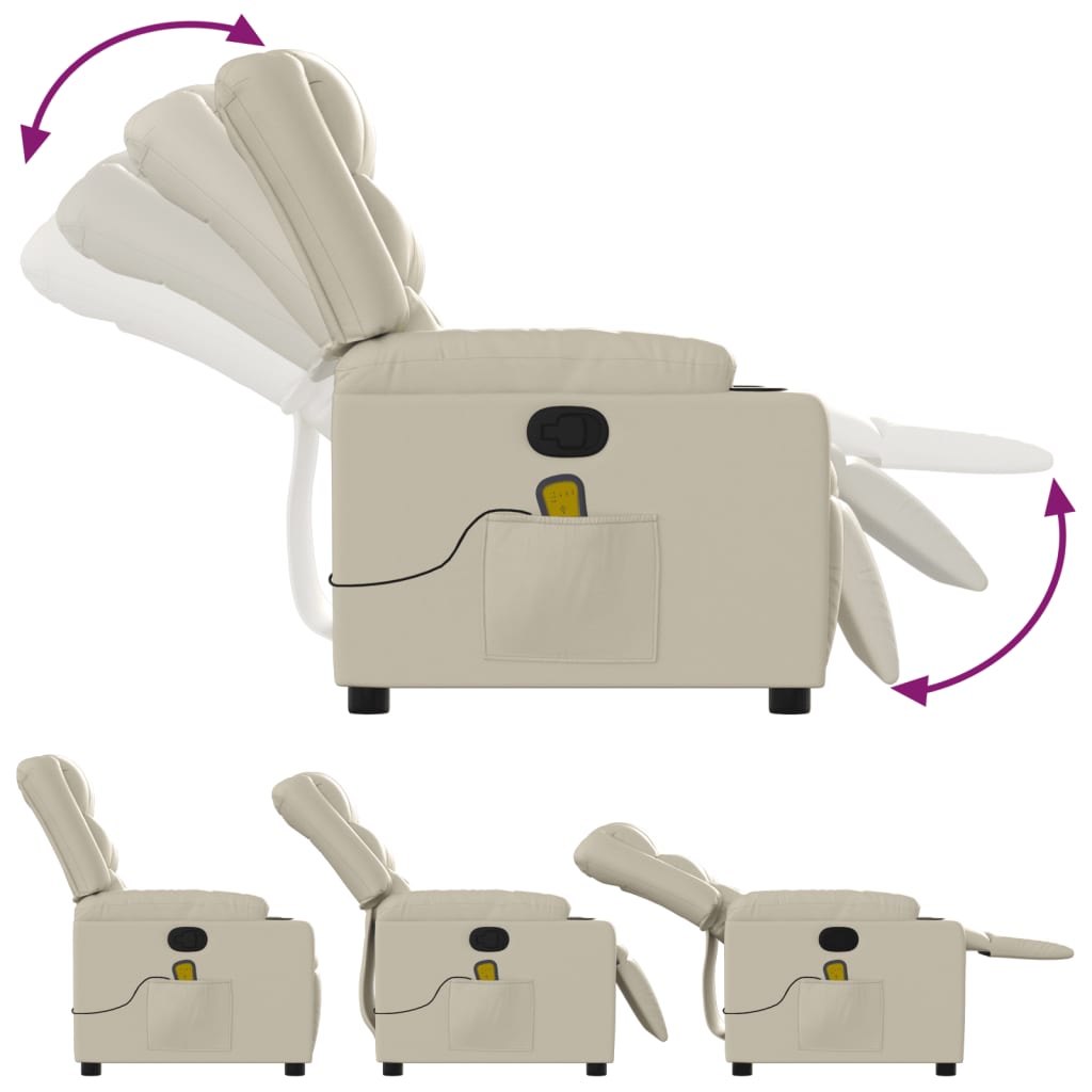 Massage Recliner with Relax Function Artificial Leather Cream