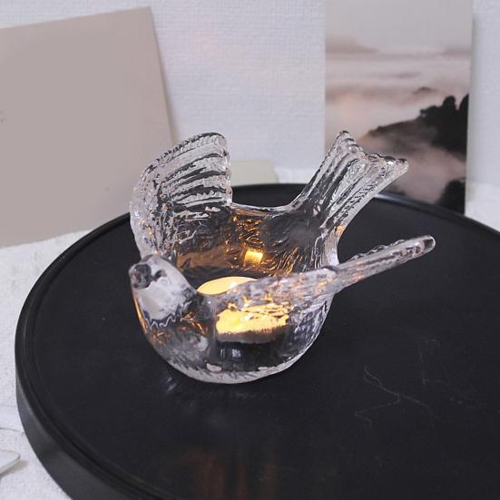 Ljusstake i glas Fågelform Ljusstake Prydnad Festlig atmosfär Bordsdekoration för Hemfest Festival