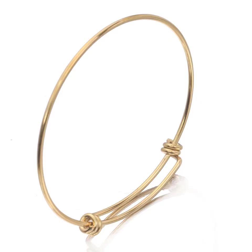 Round Adjustable 304 Titanium Steel Bracelet with Push-Pull Elastic Coil