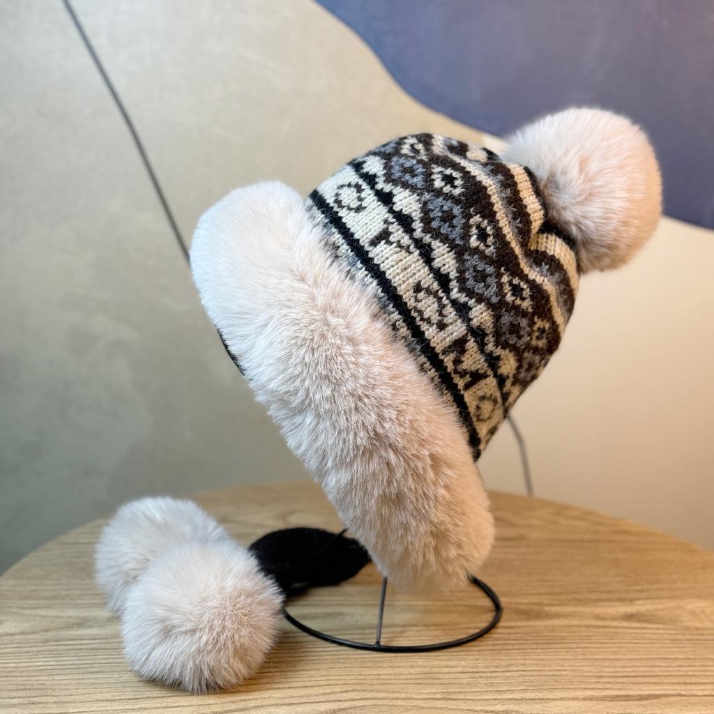 Winter New Style Plus Velvet Warm Lei Feng Hat Outdoor Cold-proof Ear Protection Wool Knitted Hat for Women Sweet and Cute Casual
