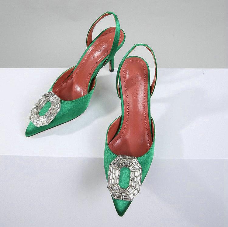 Fashion 2025 Spring And Summer New Pointy Fairy Wind Transparent Rhinester High Heels With Silk Crystal Sandals Woman  Pumps