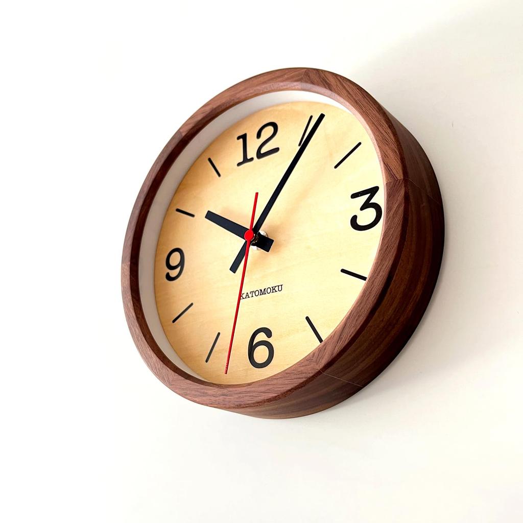 KATOMOKU Muku Clock 20 Walnut Wall Clock with Continuous Second Hand km-136WARC 220mm (Radio-Controlled Clock)