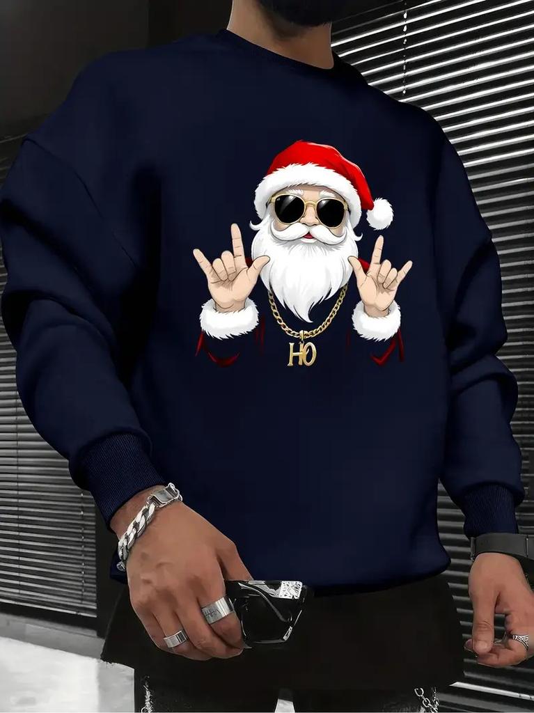 The Men's Round-neck Hoodie for Spring and Autumn Features a Casual and Comfortable 3D Santa Claus Print on the Street