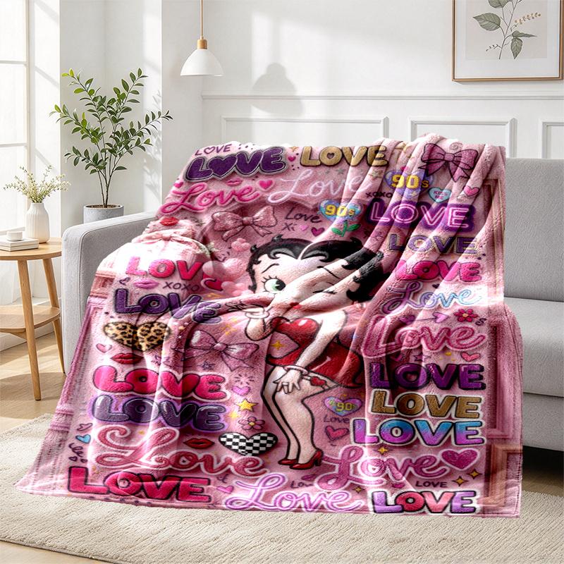 Betty Boop Art Pattern Blanket for Home Decoration, Bed, Sofa, Car Travel, Camping, Suitable for All Seasons, Birthday Christmas Gift
