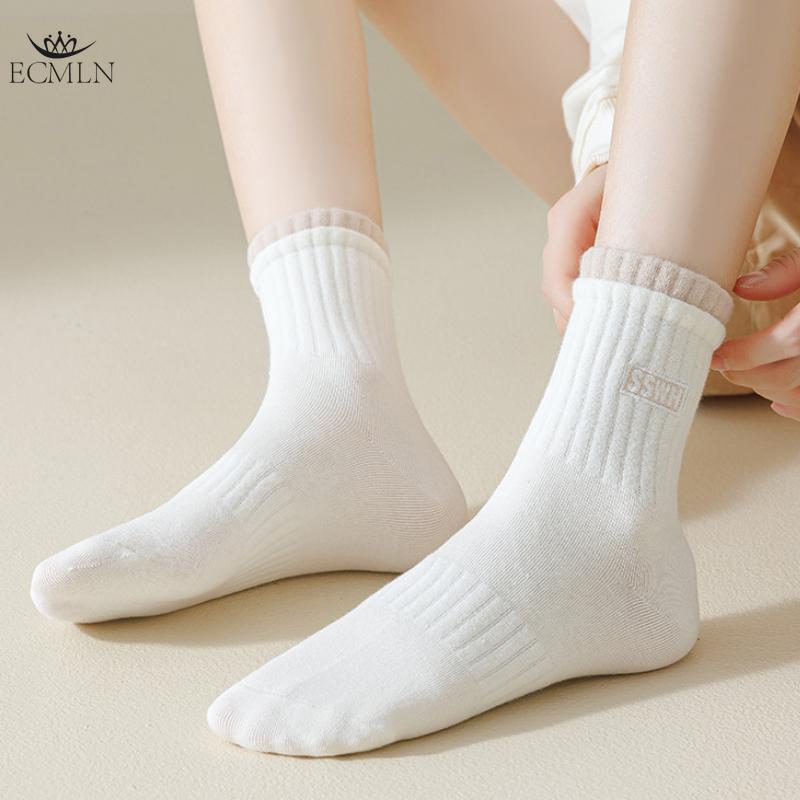 Women's Double Cuff Mid-tube Socks Breathable and Sweat-absorbing Cotton Socks Trendy Cotton Socks Casual Sports Socks for Women