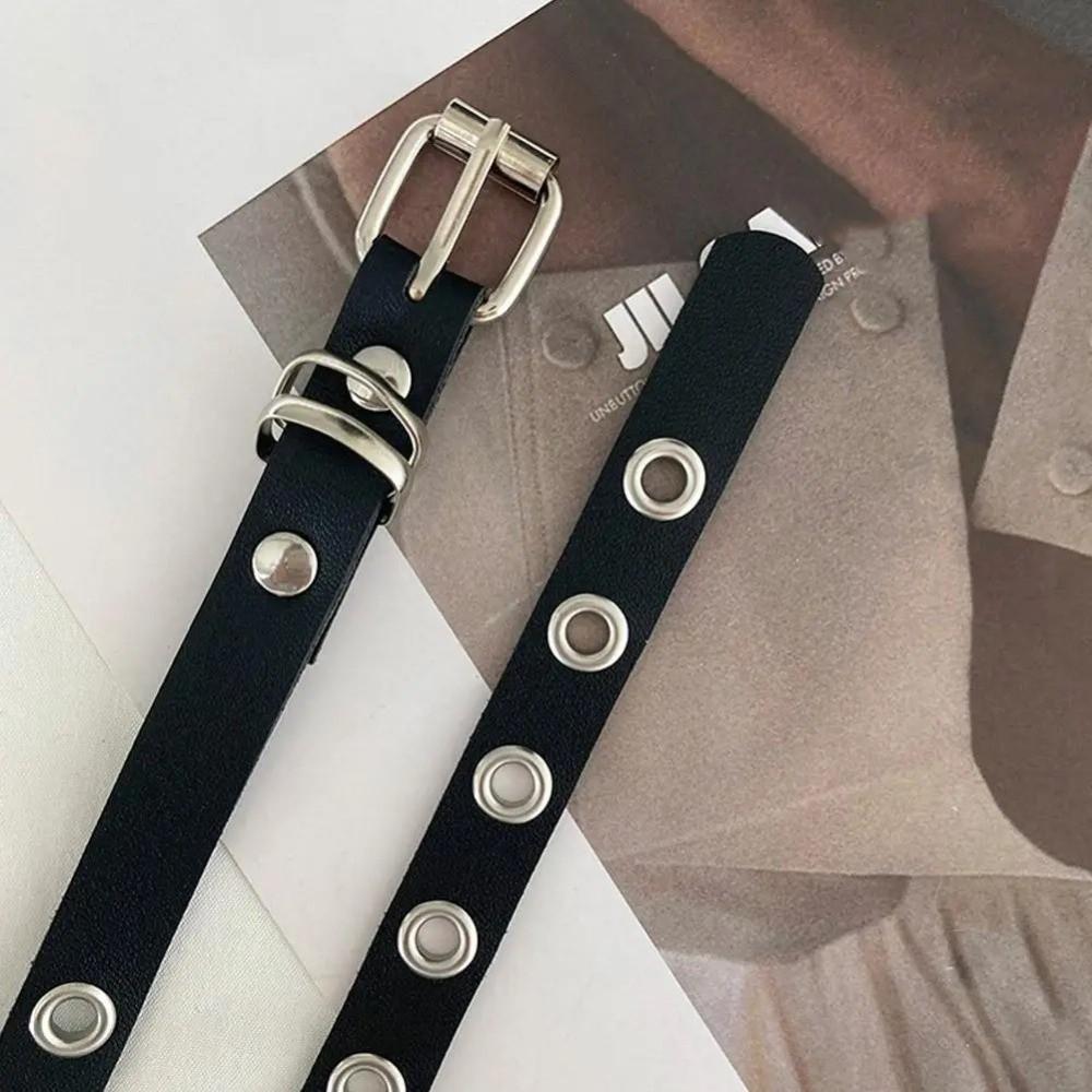 Adjustable Double Loop Thin Belt High Quality Double Layer Rivet Eyelet Buckle Belts PU Leather Waist Chain Dress Accessories