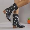 New Women's Embroidered Western Knee High Boots Cowboy Cowgirl Boots Chunky Heel Platform Boots Women Western Shoes