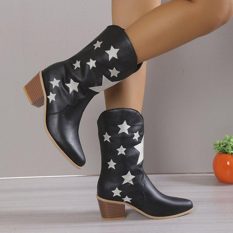 New Women's Embroidered Western Knee High Boots Cowboy Cowgirl Boots Chunky Heel Platform Boots Women Western Shoes