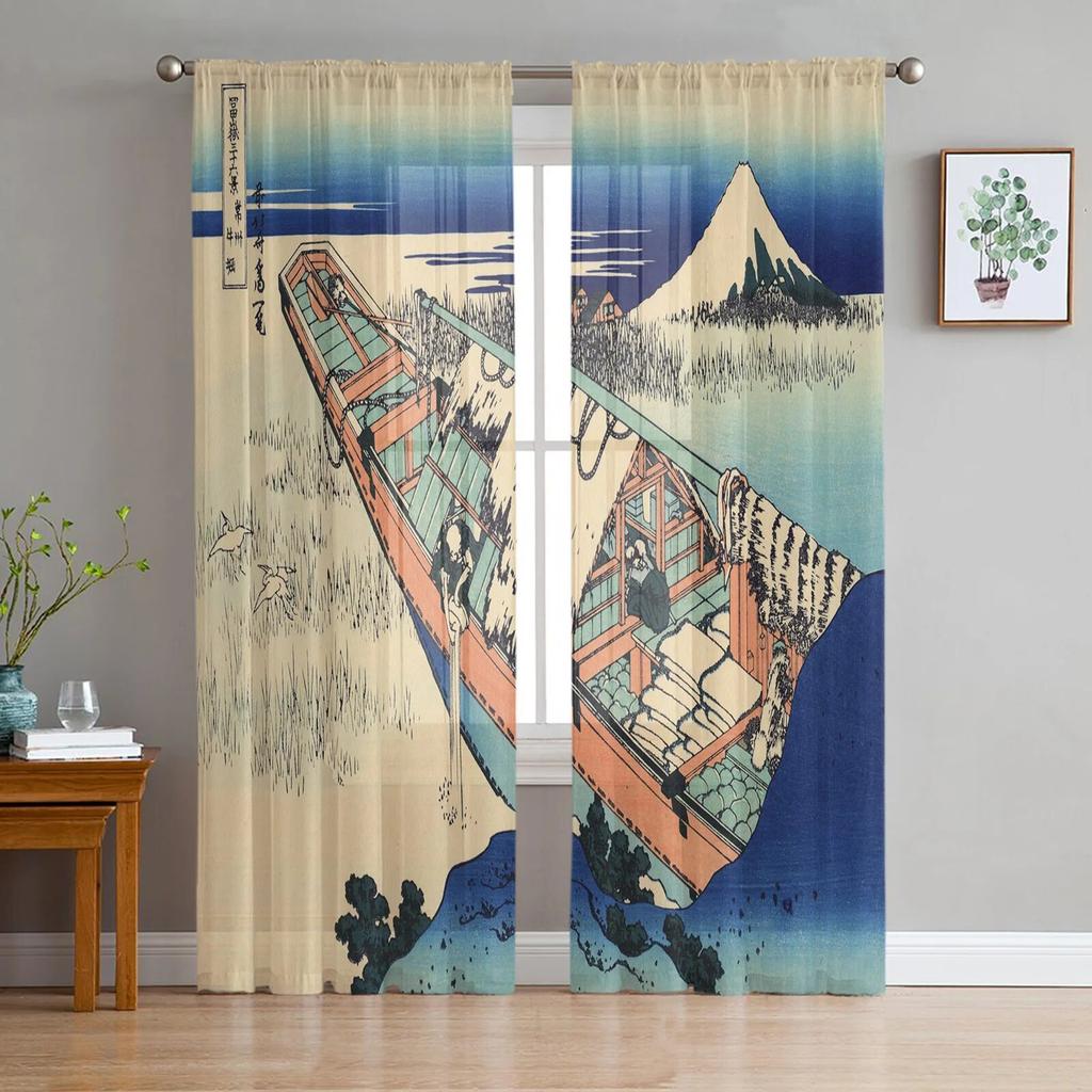 Kimono Japanese Female Geisha Curtain For Living Room Transparent Tulle Curtains Window Sheer For The Bedroom Accessories Decor
