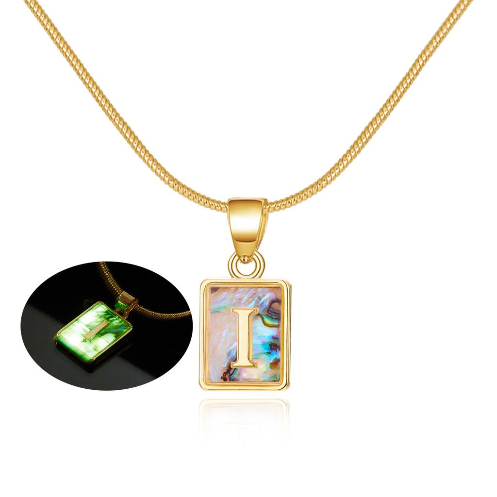 Colored Shell Luminous 26 Letter Square Brand Pendant Snake Bone Chain Necklace Couple Letter Necklace
