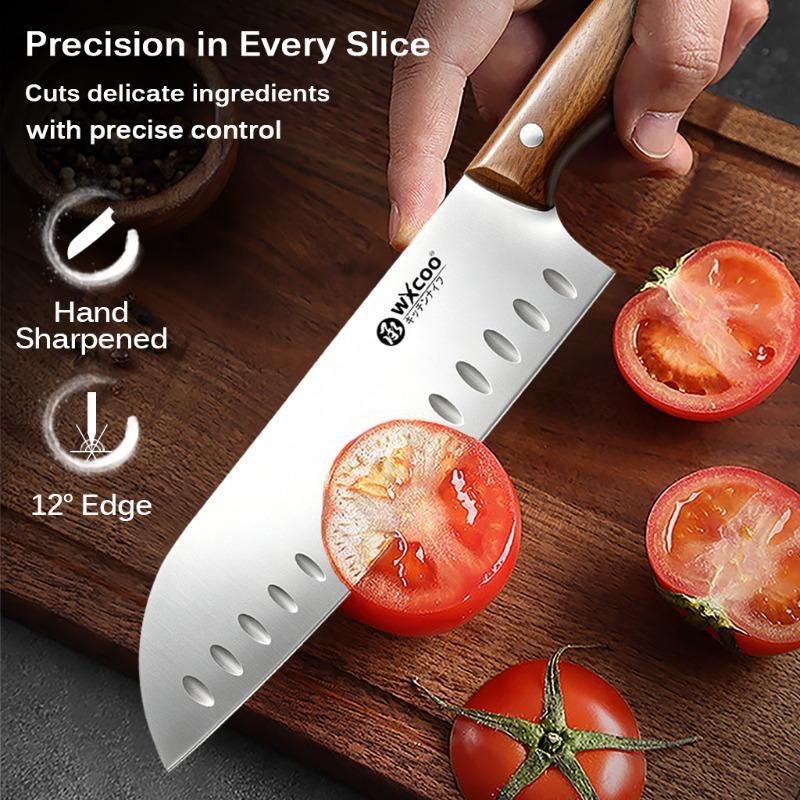 WXCOO Stainless Steel Kitchen Knife Professional Japanese Knife Fruit Peeler Santoku Fish Slicing Knifes Ergonomic Wood Handle