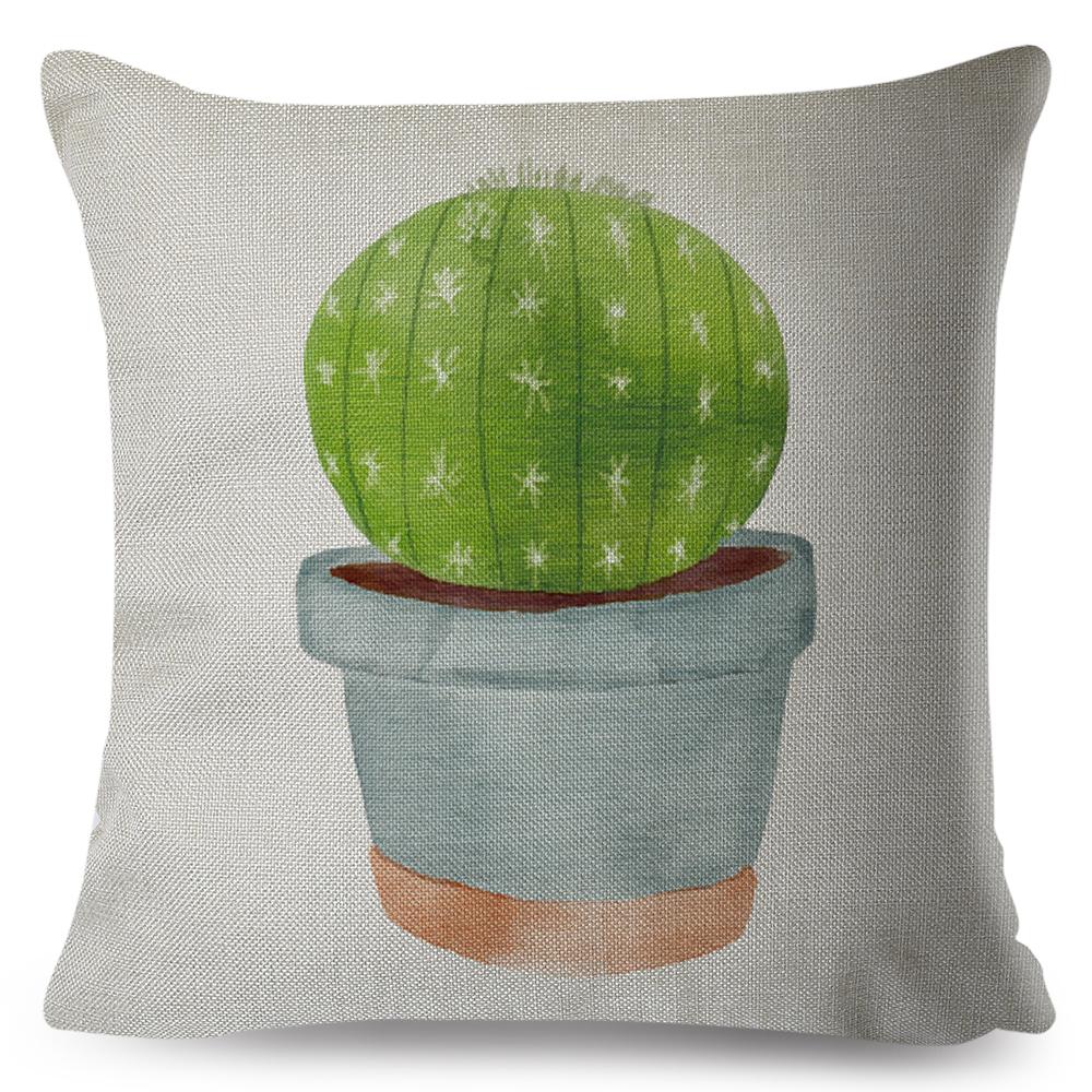 Cute Succulent Plant Cushion Covers Set Watercolor Potted Cactus In Cup Box Design Soft Pillow Home Decor Xcm