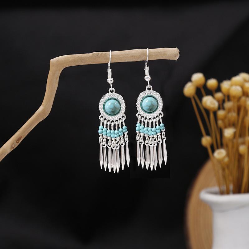 Ethnic Style Imitation Miao Silver Earrings, Colorful Long Fringed Chain Earrings, Hot-selling Earrings In Scenic Spots, Qinghe Jewelry Batches