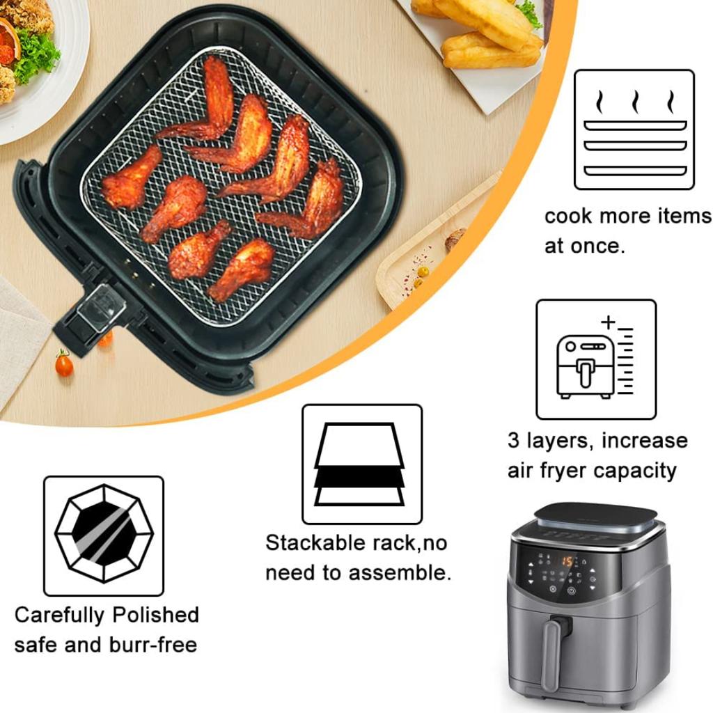 3-layers Air Fryer Rack Stainless Steel Stackable Grid Grilling Drying Steam For Air Fryer Basket Tray Air Fryer Accessories