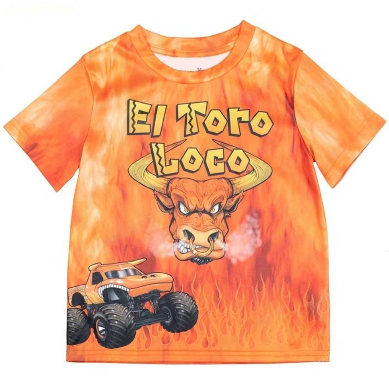 T-shirt Comoda Uomo Genitore-Figlio 2026 Estate Camion Mostro Immagine Cartone Animato Stampa 3D Asciugatura Rapida Traspirante