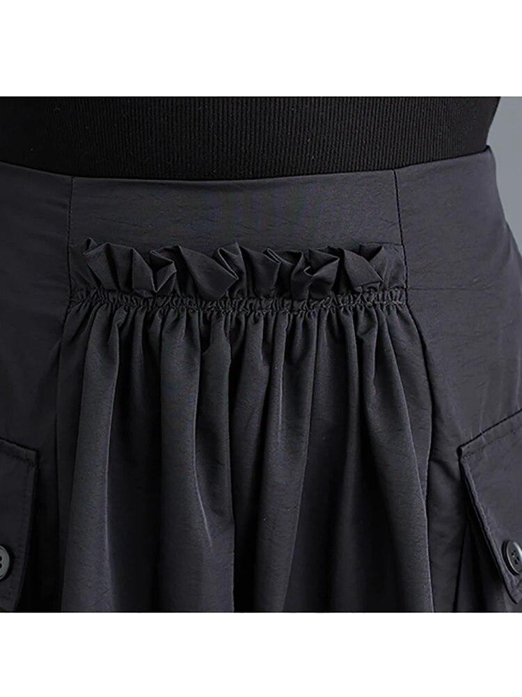 Xitao Personalidade dobra retalhos bolso saia feminina LYD1228