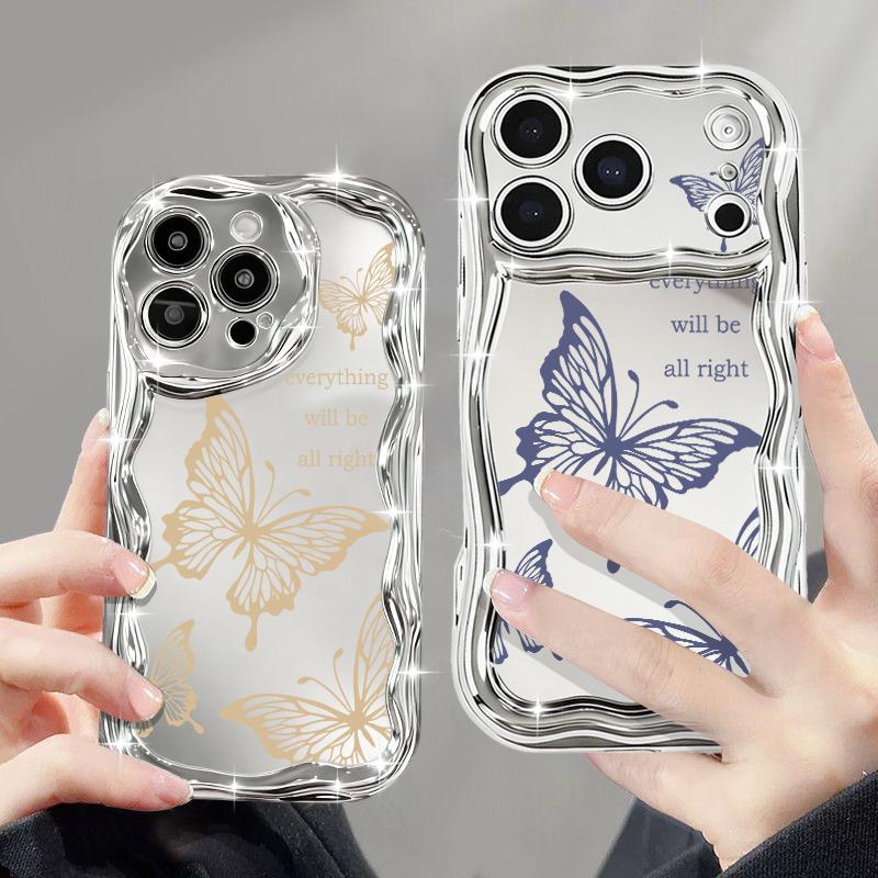 Shockproof Luxury Soft TPU Cover For iPhone 17 Pro Max Air 16e 16 15 14 13 Pro Max 12 11 Line Butterfly Electroplated Phone Case