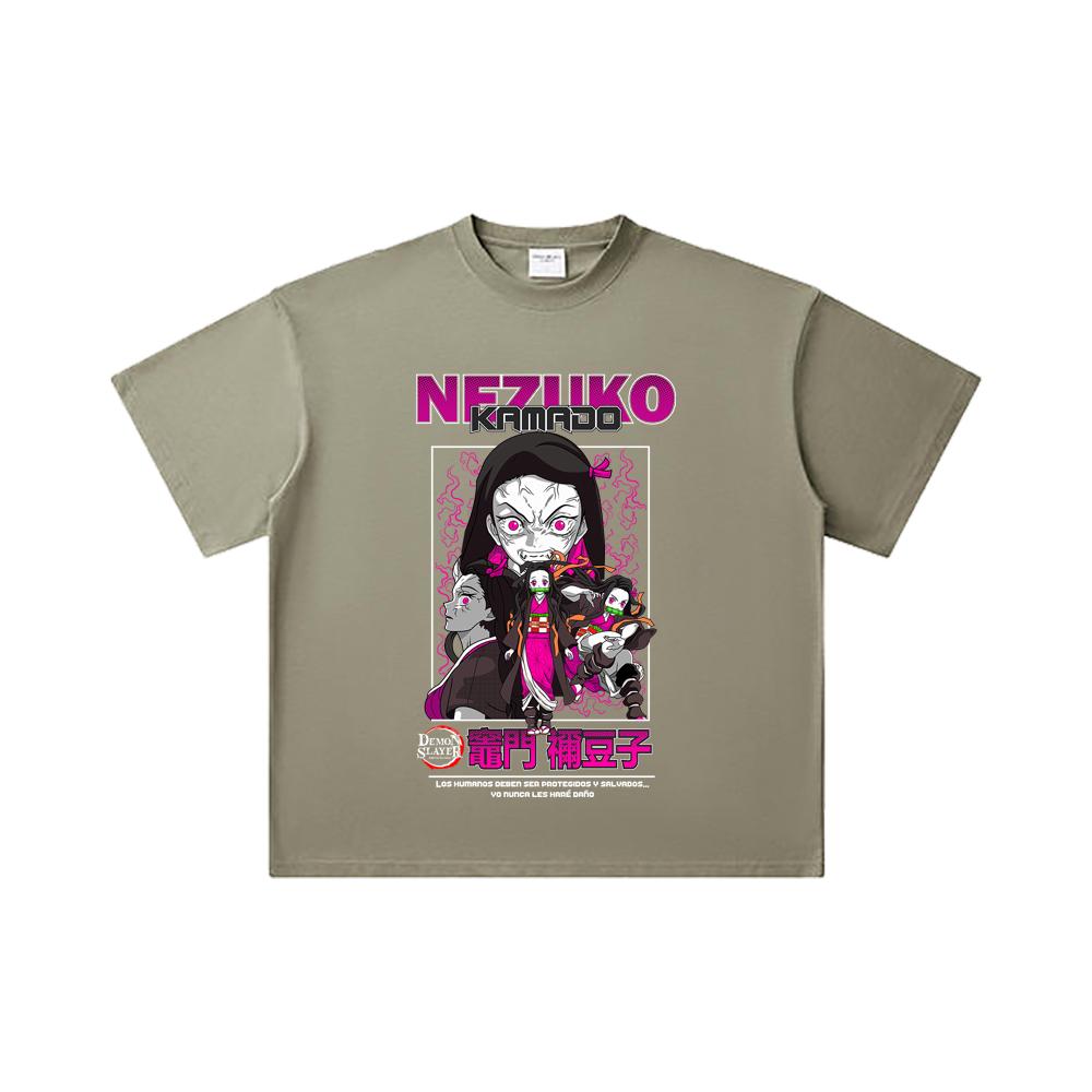 260 GSM Double Yarn 32 Count 100% Cotton Demon Slayer V55 Nezuko Print Unisex Heavy Cotton T Shirt