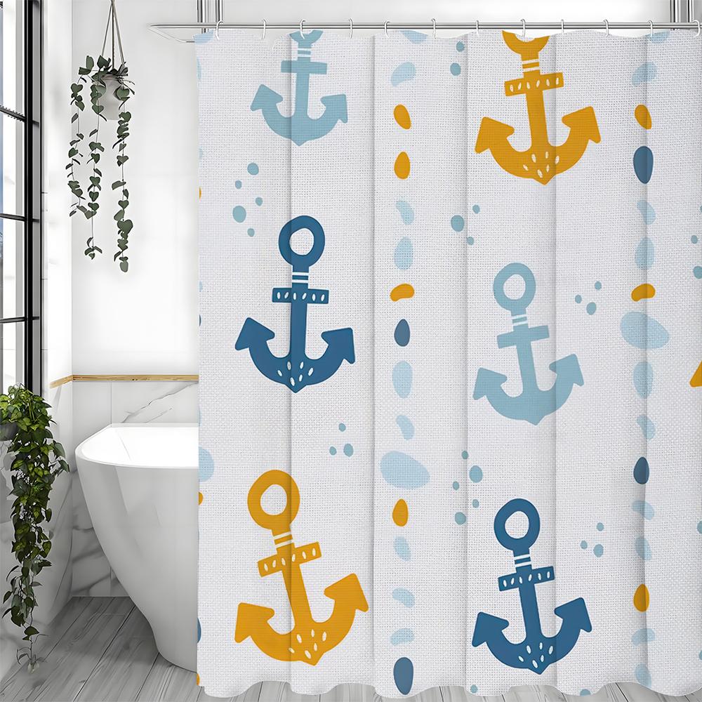 Cartoon Anchor Shower Curtain, Bathroom Decorative Shower Curtain, Waterproof Shower Curtain with Hooks