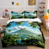 Lush Landscape, Volcano, River. Print Bedding Set 1 Duvet Cover 2 Pillowcases For Adult And Children Luxury Gift Full Size