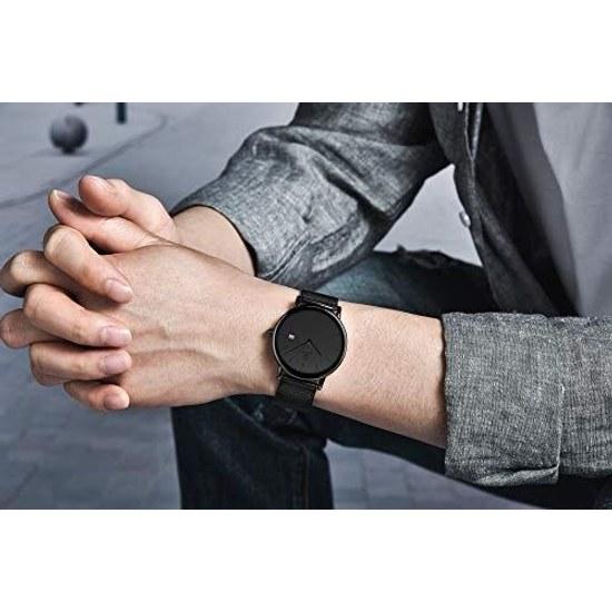 BEN NEVIS wristwatch mens simple stylish thin casual date display waterproof analog quartz watch mesh band black