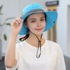 Women Summer Sun Hat Hollow Mesh Windproof Strap Wide Brim Anti-UV Sun Protection Foldable Portable Gardening Fishing Travel Cap Outdoor Fisherman Hat