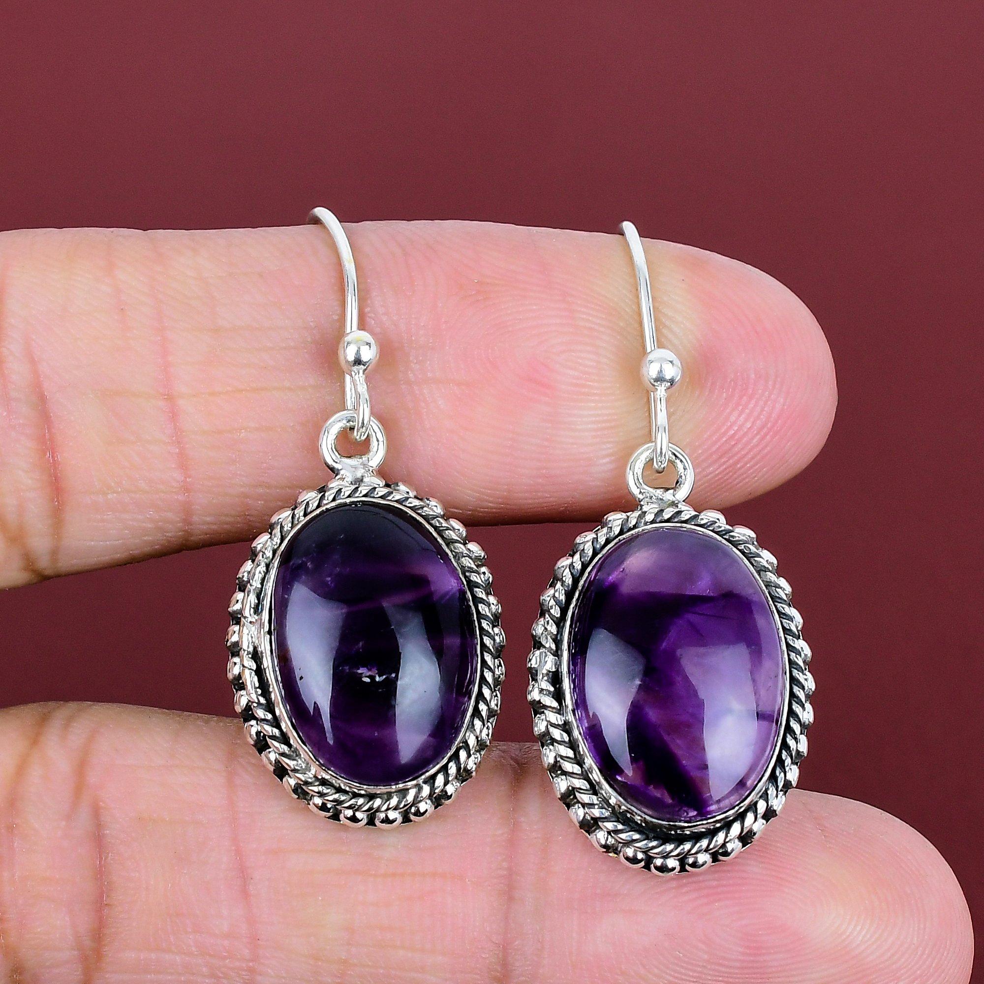 Star amethyst earrings gemstone earring 925 sterling silver earring handmade earrings vintage design jewelry gifts for mom brand new earring