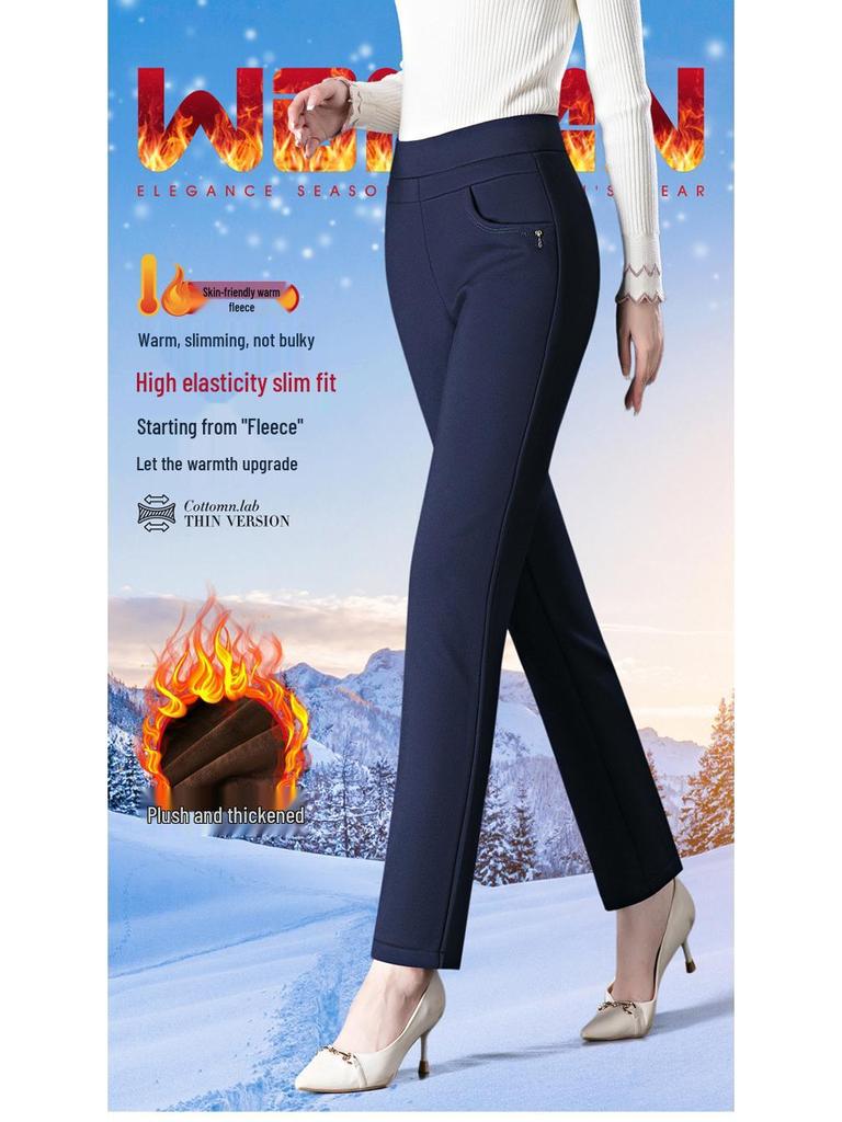High-Waisted Fleece-Lined Straight-Leg Pants - 2024 Winter Warm Casual Pants for Women